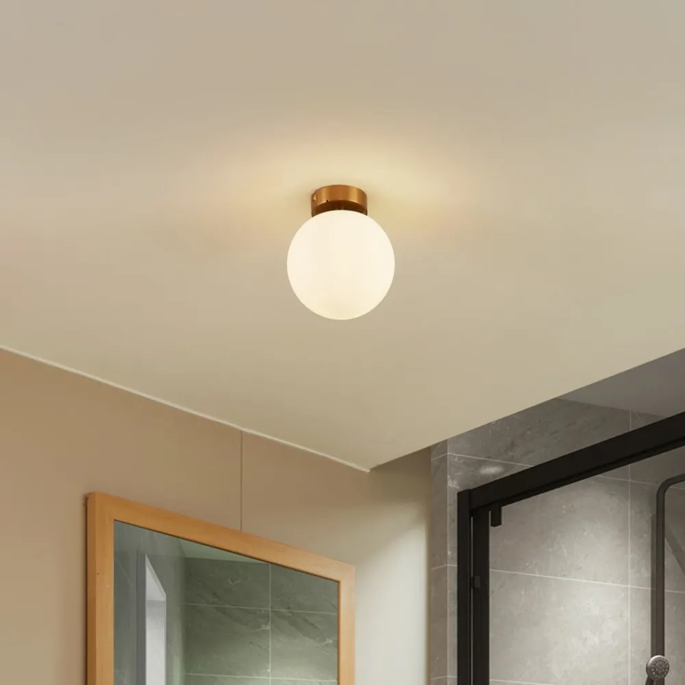 Lucande Loftlamper|Loftlamper > loftslampe Bidolo, messingfarvet, glas, 15 cm, IP44