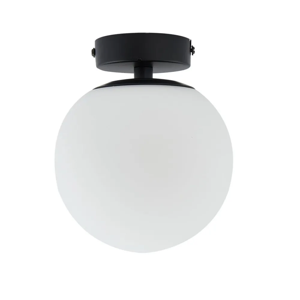 Loftlamper ^ Lucande loftslampe Bidolo, sort, glas, Ø 15 cm, IP44