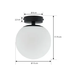 Loftlamper ^ Lucande loftslampe Bidolo, sort, glas, Ø 15 cm, IP44