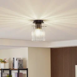 Lucande Loftlamper > loftslampe Eirian, 1-lys, sort, glas, E27
