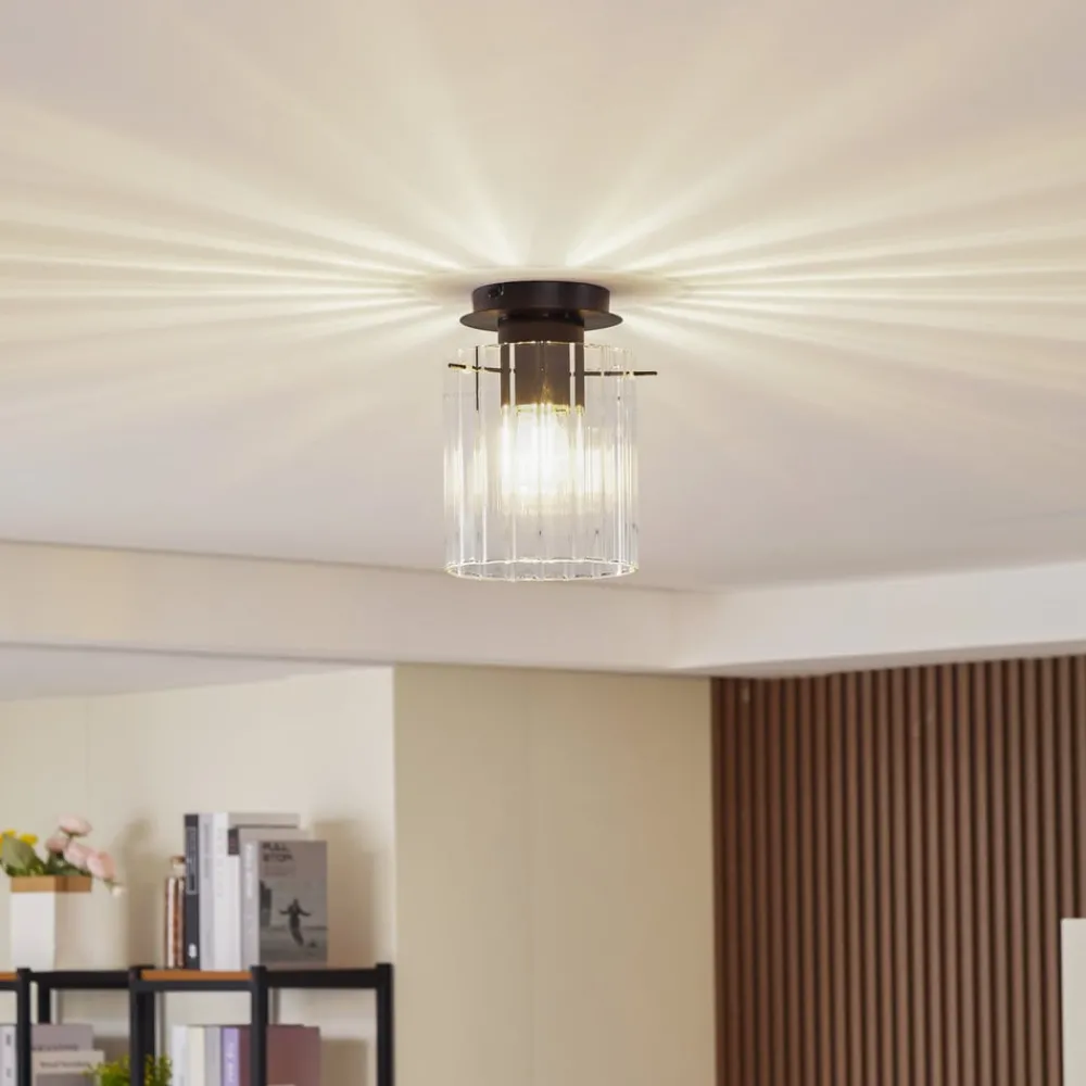 Lucande Loftlamper > loftslampe Eirian, 1-lys, sort, glas, E27