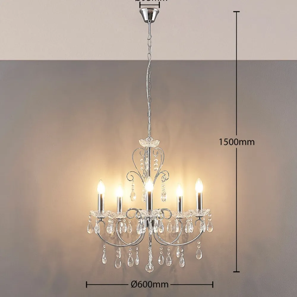 Lucande Lysekroner|Pendellamper > lysekrone Solveig, Ø 60 cm, 5 lyskilder, krom