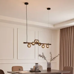 Lucande Pendellamper > -pendel Diborah, røggrå, glas, 90 cm, G9