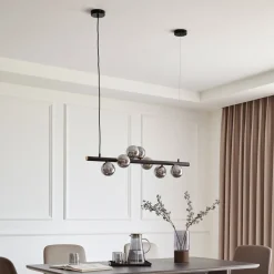 Lucande Pendellamper > -pendel Diborah, røggrå, glas, 90 cm, G9