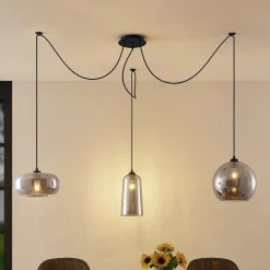 Pendellamper ^ Lucande pendellampe Zyli, 3 lyskilder, røggrå, glas
