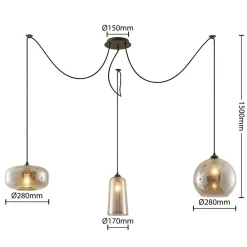 Pendellamper ^ Lucande pendellampe Zyli, 3 lyskilder, røggrå, glas