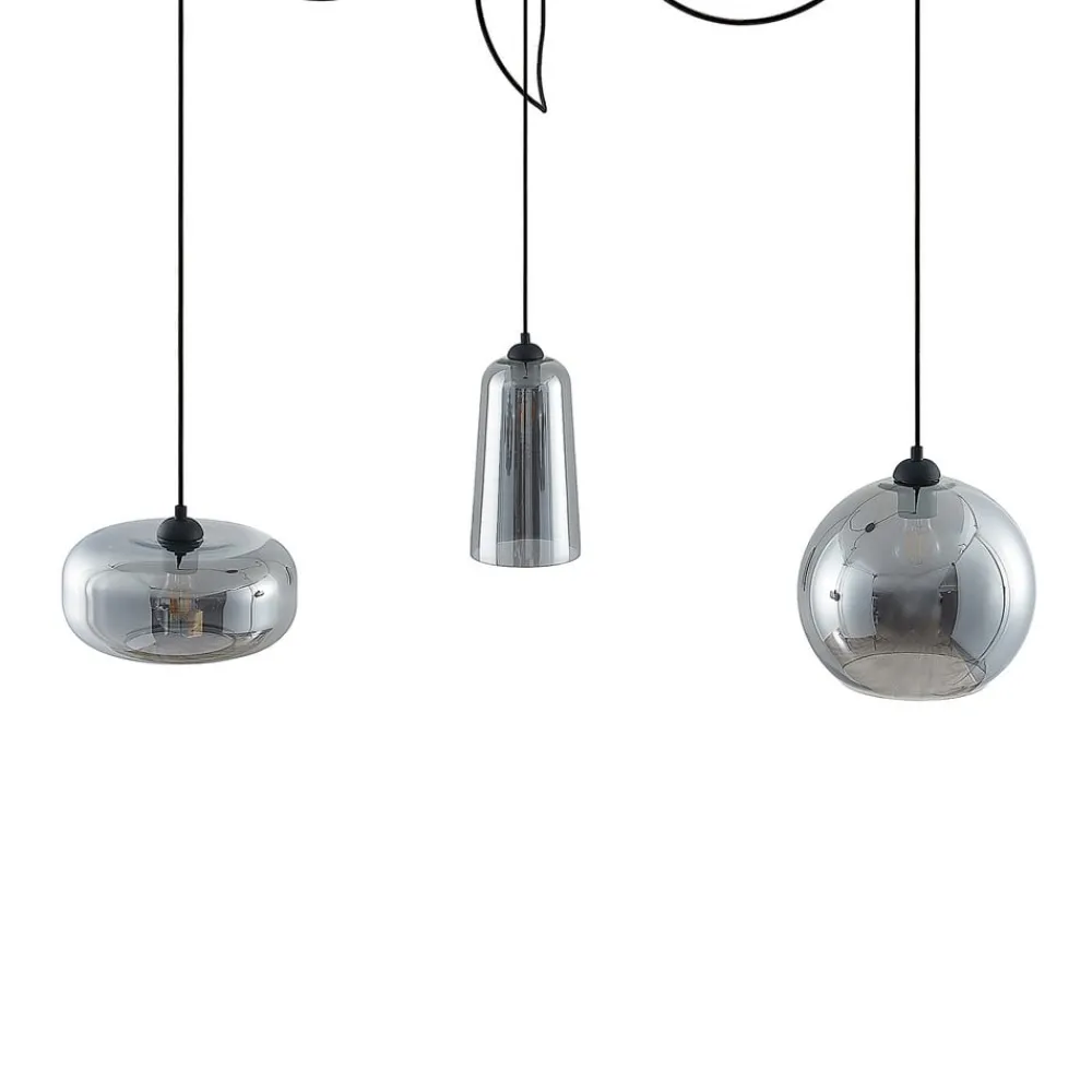 Pendellamper ^ Lucande pendellampe Zyli, 3 lyskilder, røggrå, glas