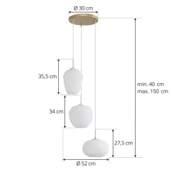 Lucande Pendellamper > -pendel Quinara, 3-lys, opal, glas, Ø 52 cm
