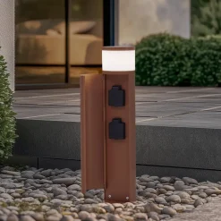 Terrassebelysning|Sokkellamper ^ Lucande sokkellampe Corban, rust, dør, stikkontakter, G9, IP44
