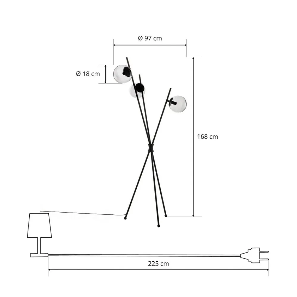 Gulvlamper|Gulvlamper ^ Lucande Sotiana gulvlampe, 3 glaskugler, sort