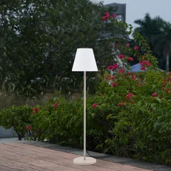Terrassebelysning ^ Lucande terrasselampe Jaimy, beige, metal, 150 cm, E27