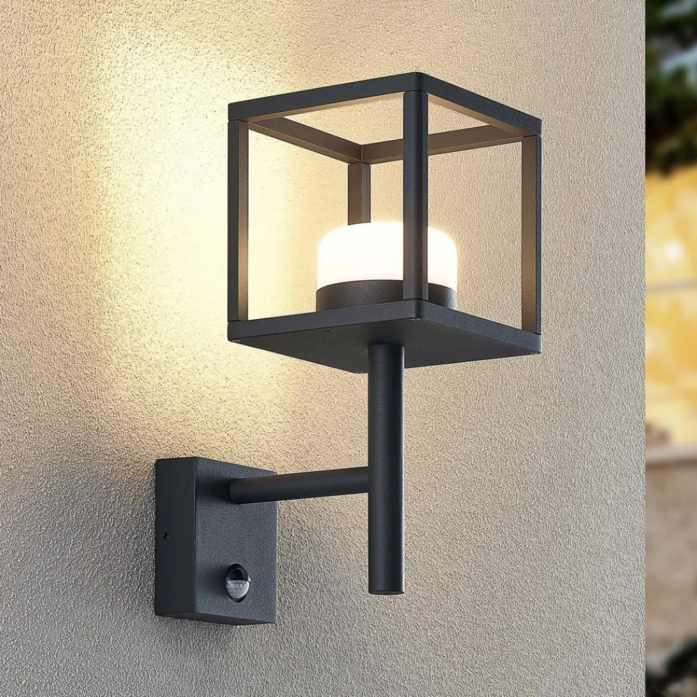 Væglampe Med Sensor ^ Lucande Timio udendørs væglampe, uplight, sensor, GX53, IP44