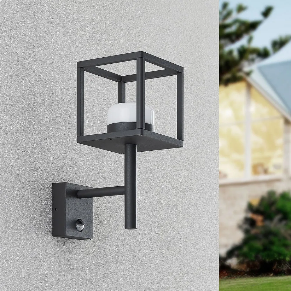 Væglampe Med Sensor ^ Lucande Timio udendørs væglampe, uplight, sensor, GX53, IP44