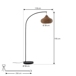 Terrassebelysning ^ Lucande udendørs gulvlampe Taniola, beige, rattan, 195 cm, IP44