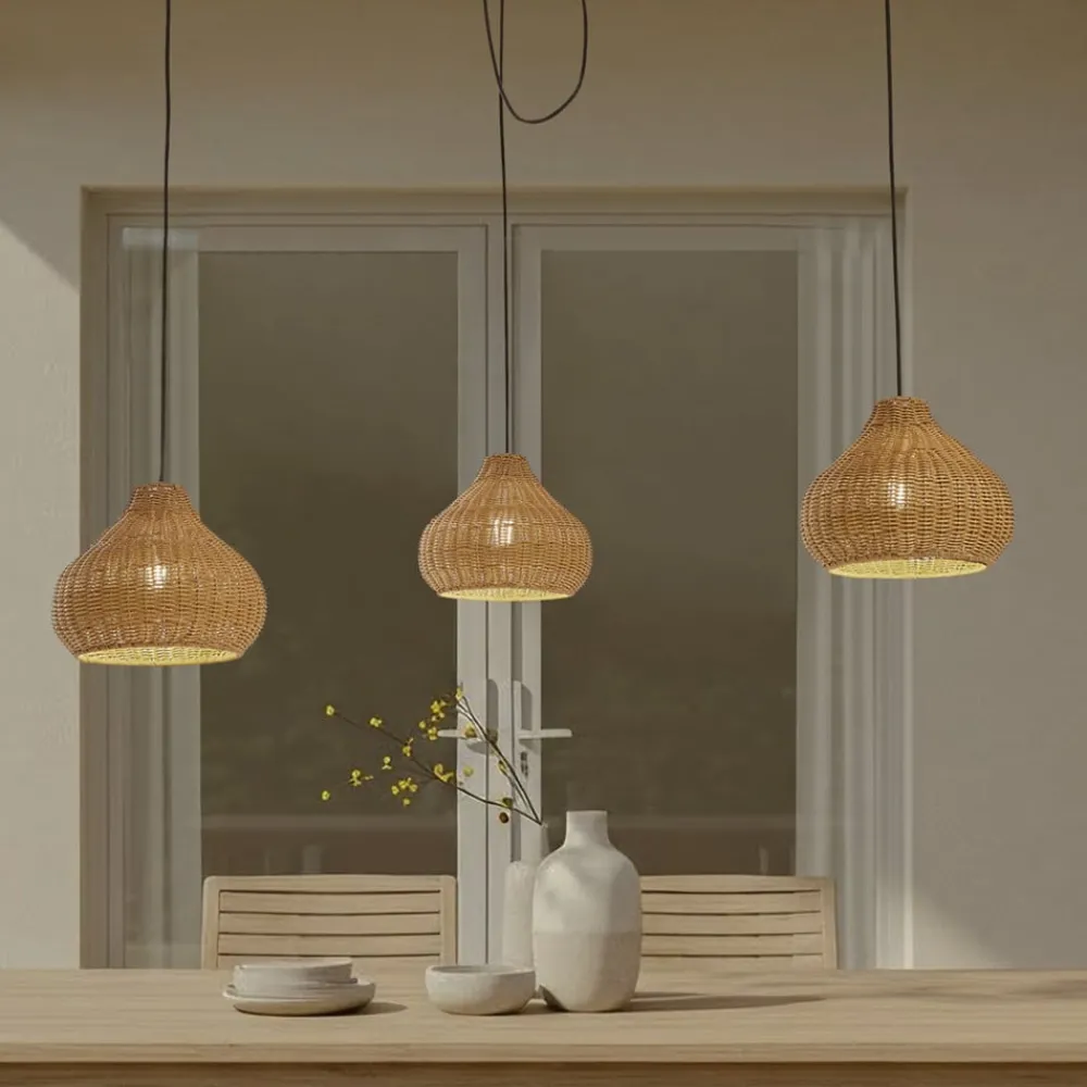 Udendørs Pendellamper|Terrassebelysning ^ Lucande udendørs hængelampe Taniola, 3 lyskilder, beige, rattan, IP44
