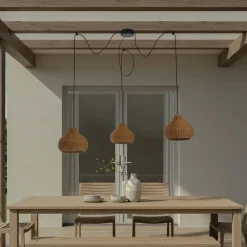 Udendørs Pendellamper|Terrassebelysning ^ Lucande udendørs hængelampe Taniola, 3 lyskilder, beige, rattan, IP44