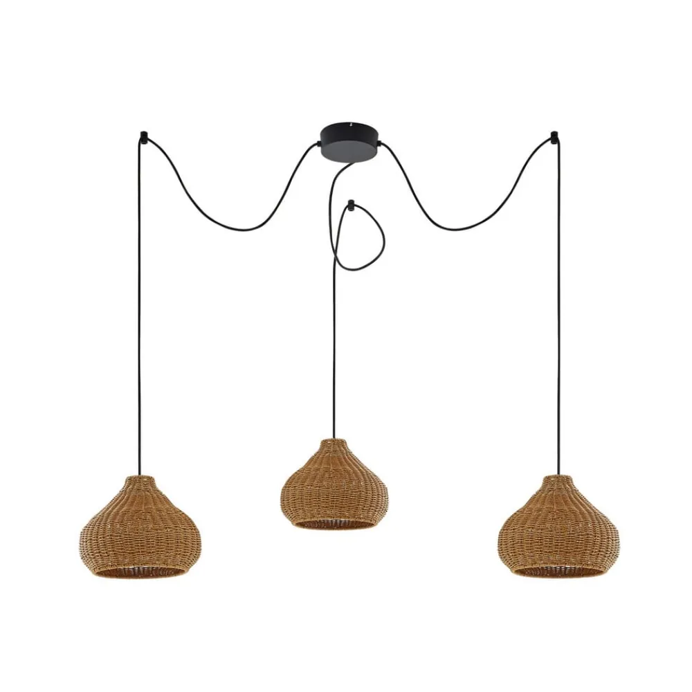 Udendørs Pendellamper|Terrassebelysning ^ Lucande udendørs hængelampe Taniola, 3 lyskilder, beige, rattan, IP44