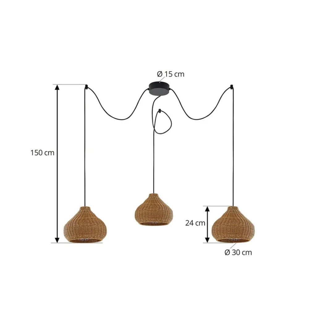 Udendørs Pendellamper|Terrassebelysning ^ Lucande udendørs hængelampe Taniola, 3 lyskilder, beige, rattan, IP44