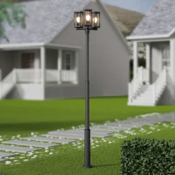 Lucande Lygtepæle > udendørslampe Siveta, 240 cm, 3 lyskilder, sort, E27, IP65
