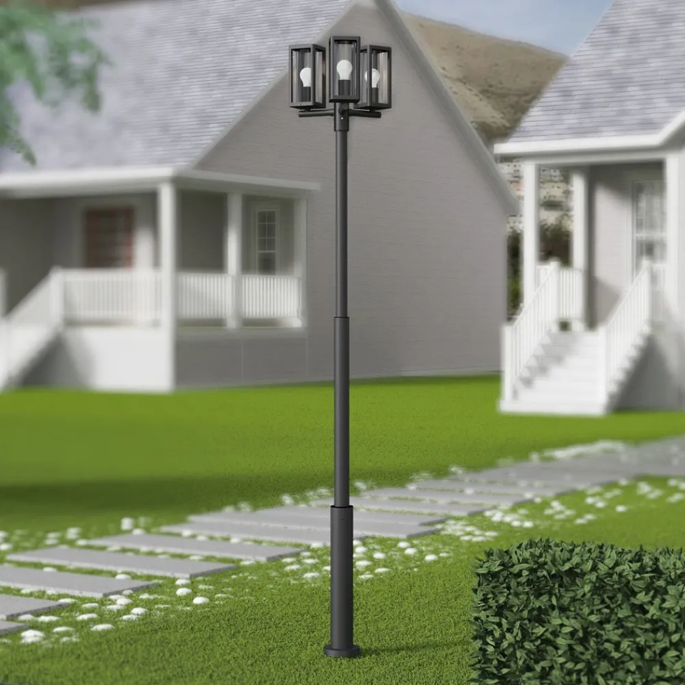Lucande Lygtepæle > udendørslampe Siveta, 240 cm, 3 lyskilder, sort, E27, IP65