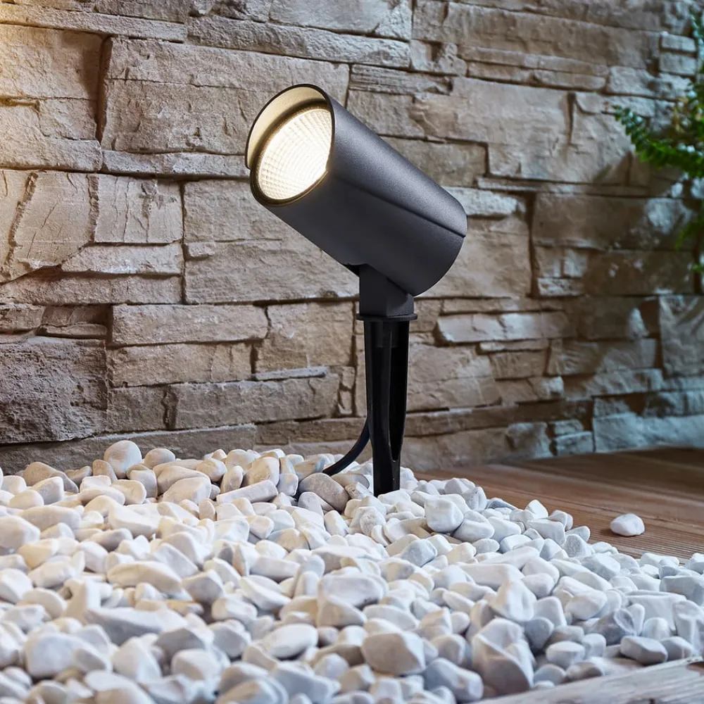 Terrassebelysning|Udendørs Spot ^ Lucande udendørs LED-spot Anton, jordspyd, antracit, metal