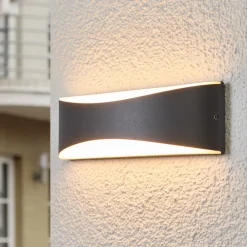 Terrassebelysning|Væglamper ^ Lucande udendørs LED-væglampe Akira, antracit, metal, 23 cm