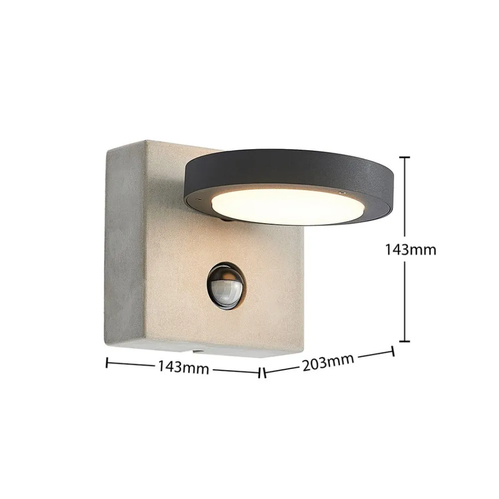 Lucande Væglampe Med Sensor|Terrassebelysning > udendørs LED-væglampe Belna, beton, sensor, IP54