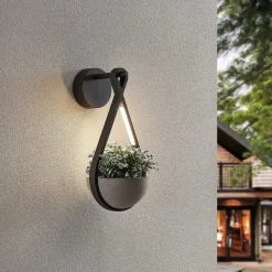 Lucande Terrassebelysning|Væglamper > udendørs LED-væglampe Florka, natursten, hængende kurv