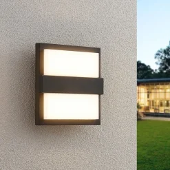 Terrassebelysning ^ Lucande udendørs LED-væglampe Gylfi, 20 cm, antracit, aluminium