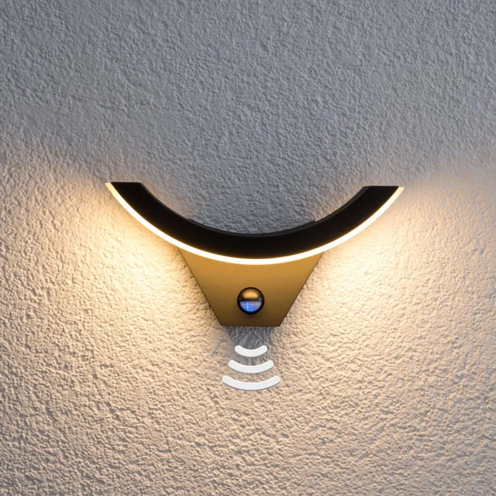 Lucande Væglampe Med Sensor|Terrassebelysning > udendørs LED-væglampe Halv, sensor, antracit, IP54