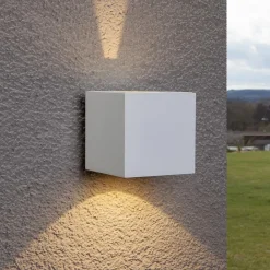 Væglamper ^ Lucande udendørs LED-væglampe Jarno, hvid, metal, 9 cm