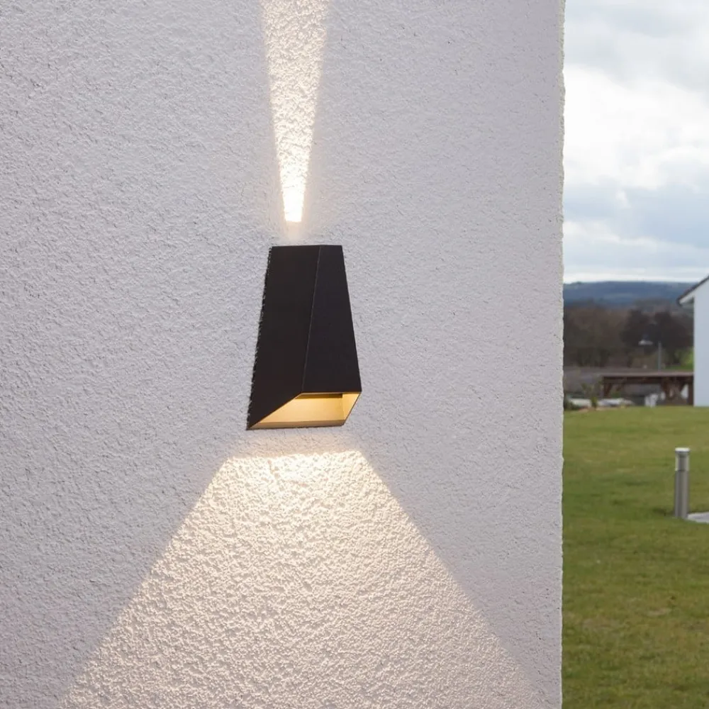 Lucande Terrassebelysning|Væglamper > udendørs LED-væglampe Jendrik, højde 17 cm, antracit