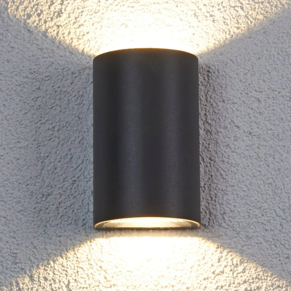 Terrassebelysning|Væglamper ^ Lucande udendørs LED-væglampe Jale, 16 cm, antracit, aluminium