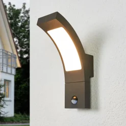 Væglampe Med Sensor|Væglamper ^ Lucande udendørs LED-væglampe Juvia, sensor, 27 cm, grå, IP54