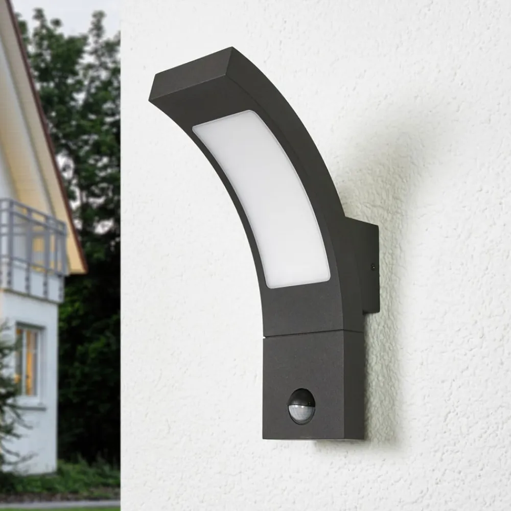 Væglampe Med Sensor|Væglamper ^ Lucande udendørs LED-væglampe Juvia, sensor, 27 cm, grå, IP54