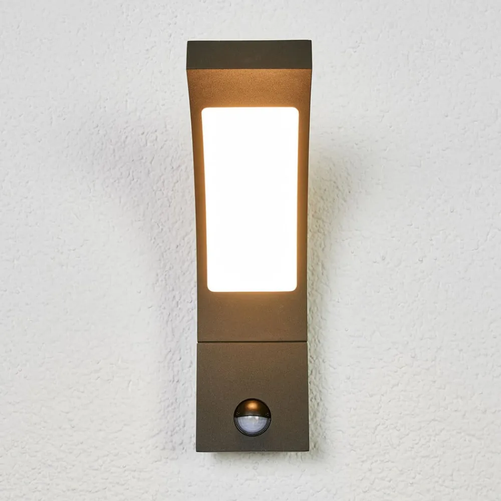 Væglampe Med Sensor|Væglamper ^ Lucande udendørs LED-væglampe Juvia, sensor, 27 cm, grå, IP54