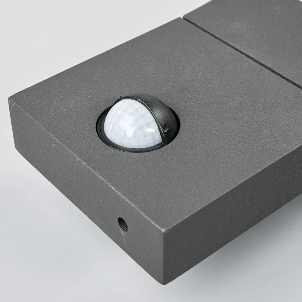 Væglampe Med Sensor|Væglamper ^ Lucande udendørs LED-væglampe Juvia, sensor, 27 cm, grå, IP54