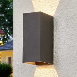 Lucande Væglamper > udendørs LED-væglampe Mikka, 17 cm, antracit, 2 lyskilder.