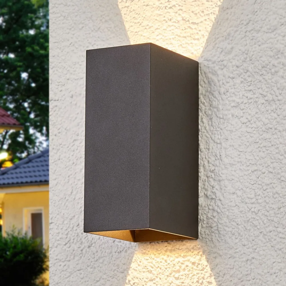 Lucande Væglamper > udendørs LED-væglampe Mikka, 17 cm, antracit, 2 lyskilder.