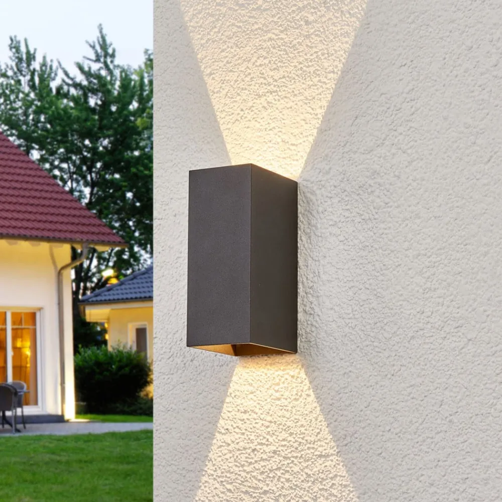 Lucande Væglamper > udendørs LED-væglampe Mikka, 17 cm, antracit, 2 lyskilder.