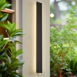 Terrassebelysning ^ Lucande udendørs LED-væglampe Melira, højde 100 cm, antracit