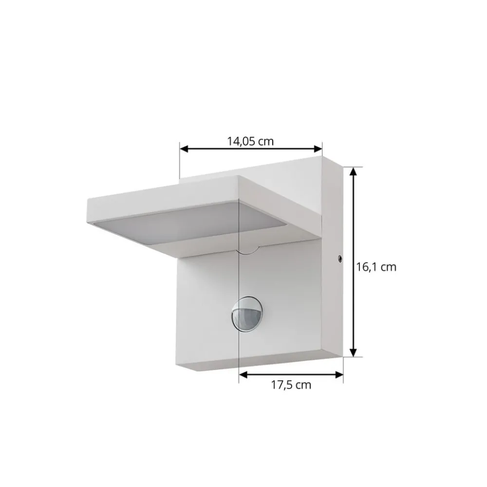 Lucande Væglampe Med Sensor|Væglamper > udendørs LED-væglampe Silvan, hvid, sensor, IP54, 16 cm