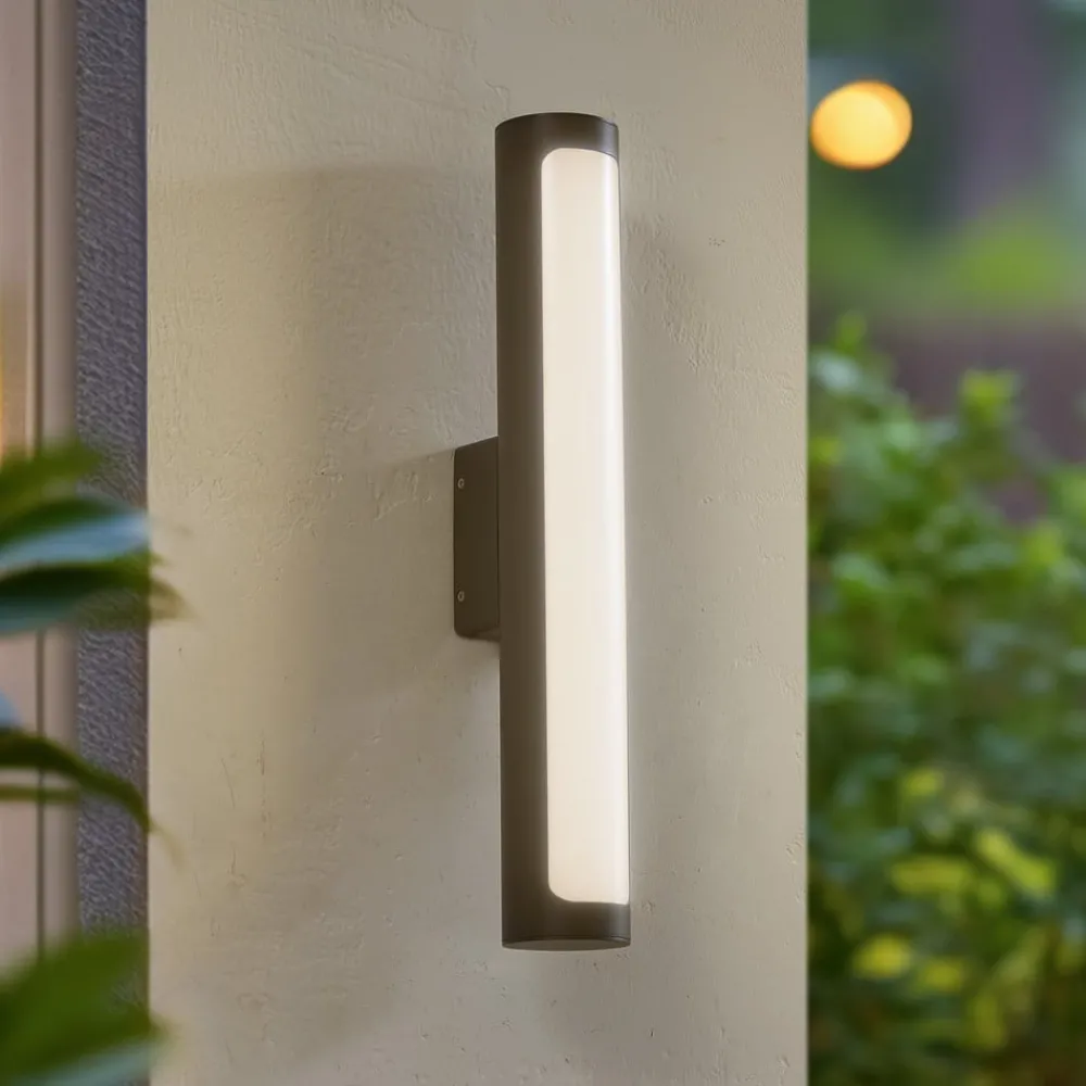 Væglamper ^ Lucande udendørs LED-væglampe Tuberia, antracit, metal, Ø 7cm