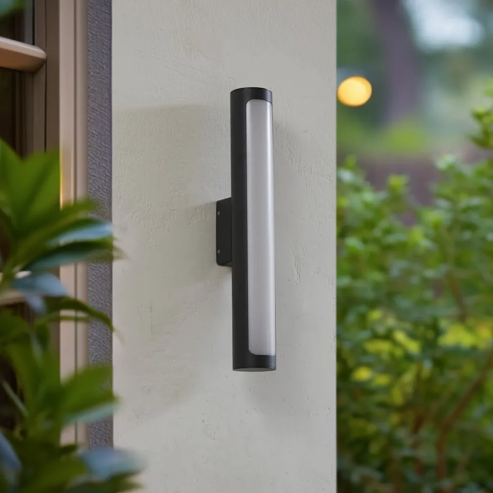 Væglamper ^ Lucande udendørs LED-væglampe Tuberia, antracit, metal, Ø 7cm