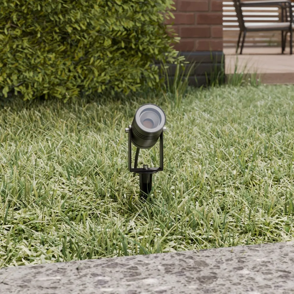 Terrassebelysning|Udendørs Spot ^ Lucande udendørs spotlampe Galina, jordspyd, stik, grå, 11 cm