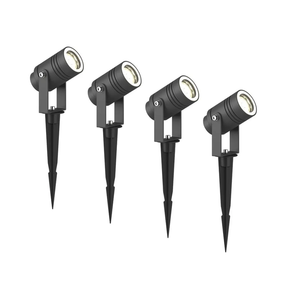 Terrassebelysning|Udendørs Spot ^ Lucande udendørs spotlampe Galina, sæt med 4, jordspyd, stik