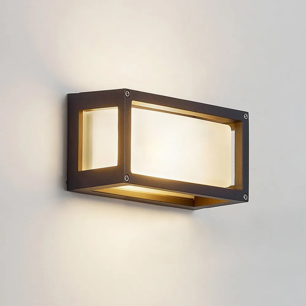 Terrassebelysning|Væglamper ^ Lucande udendørs væglampe Aurelien, grå, metal, 12,5 cm, IP54