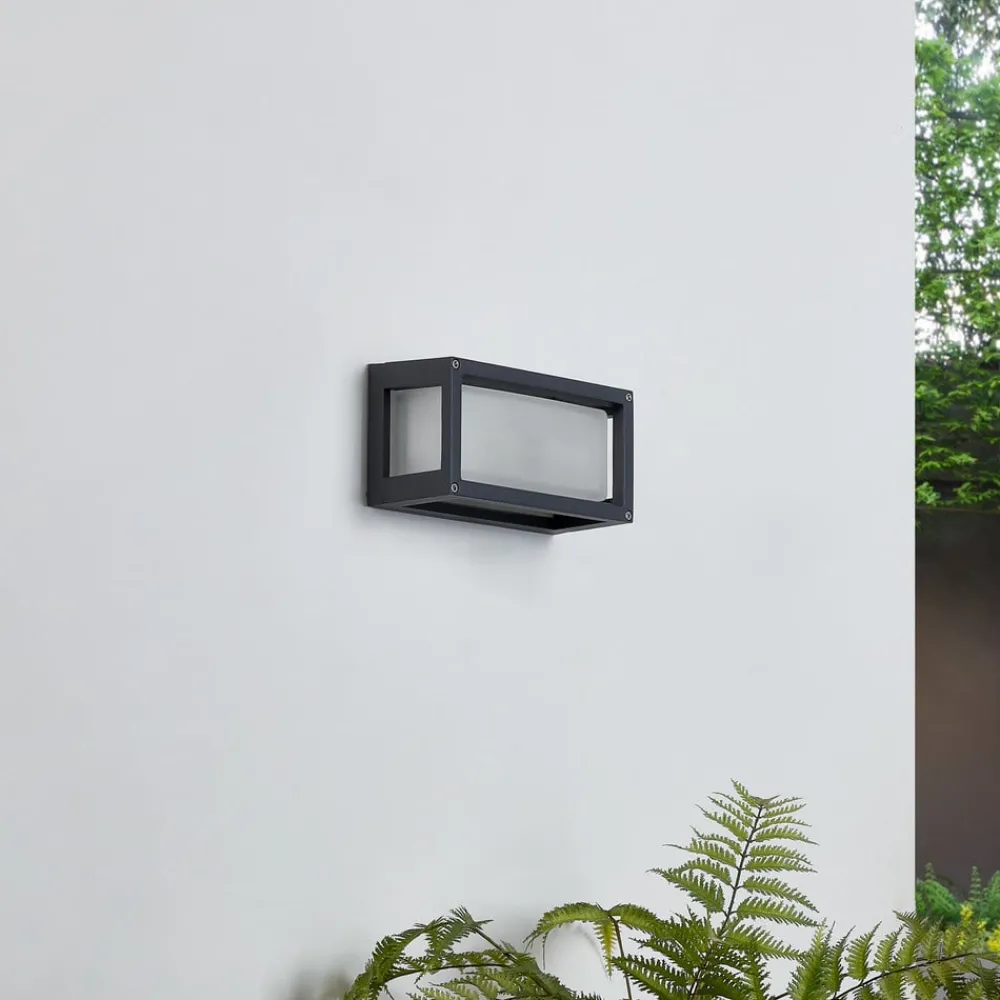 Terrassebelysning|Væglamper ^ Lucande udendørs væglampe Aurelien, grå, metal, 12,5 cm, IP54