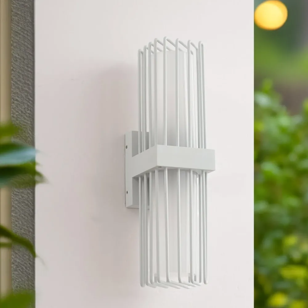 Terrassebelysning|Væglamper ^ Lucande udendørs væglampe Chandan, 42 cm, hvid, metal, IP54