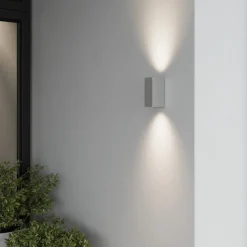 Væglamper ^ Lucande udendørs væglampe Tavi, 15 cm, sølv, Bridgelux LED